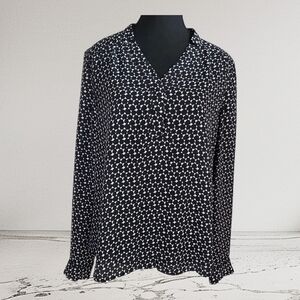Nine West Black and White Geometric Blouse Size L